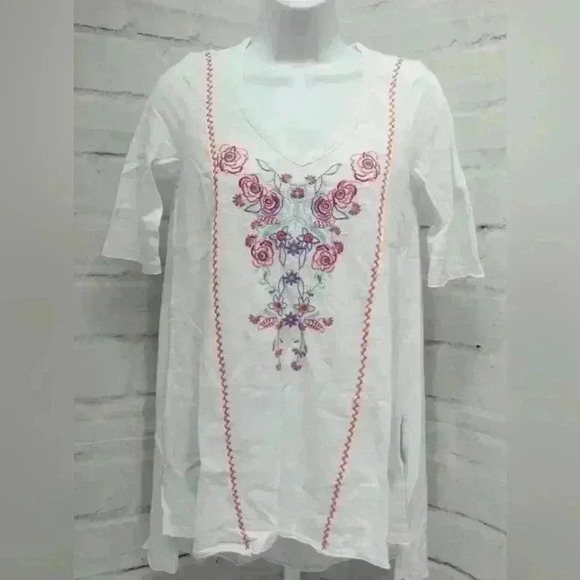 Mod-o-doc Slub Jersey Swing Tunic Embroidery, Women's Size XS, White - Picture 2 of 6